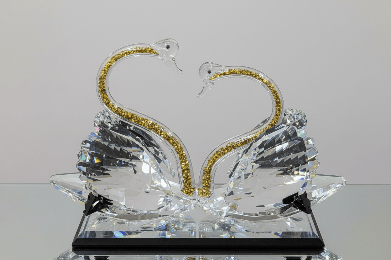 DÉCORATION PRESTIGE – DUO DE CYGNES CRISTAL & OR - MDM HOME