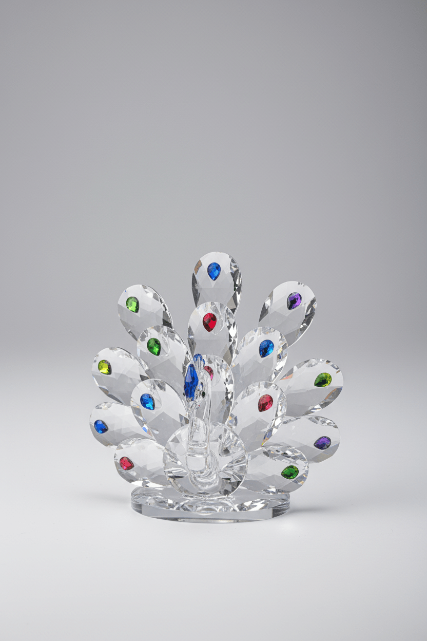 DÉCORATION PRESTIGE – PAON CRISTAL AUX ÉCLATS MULTICOLORES - MDM HOME