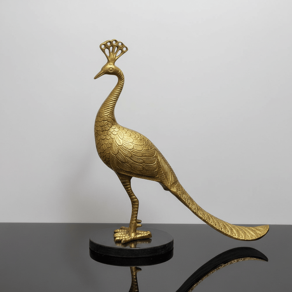 DÉCORATION PRESTIGE – PAON ROYAL EN BRONZE DORÉ - MDM HOME