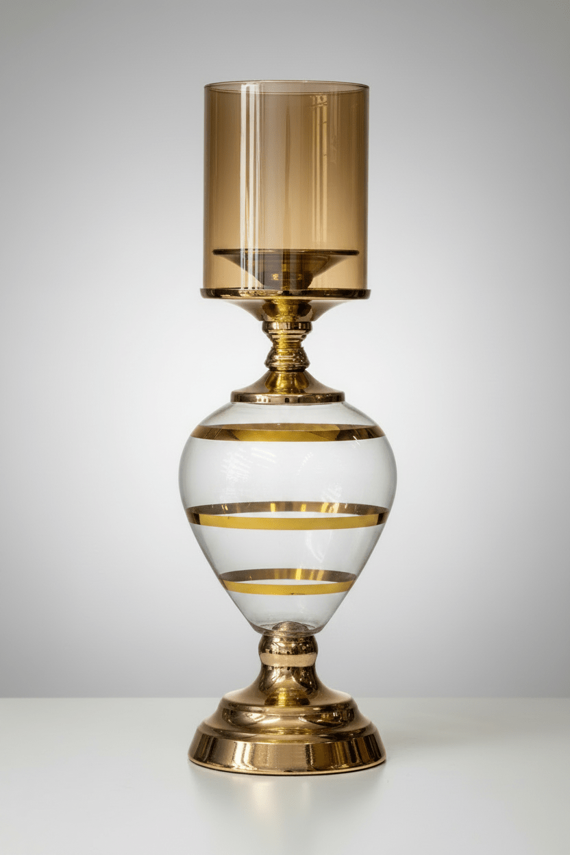 DÉCORATION PRESTIGE – PHOTOPHORE DESIGN AMBRE & OR - MDM HOME