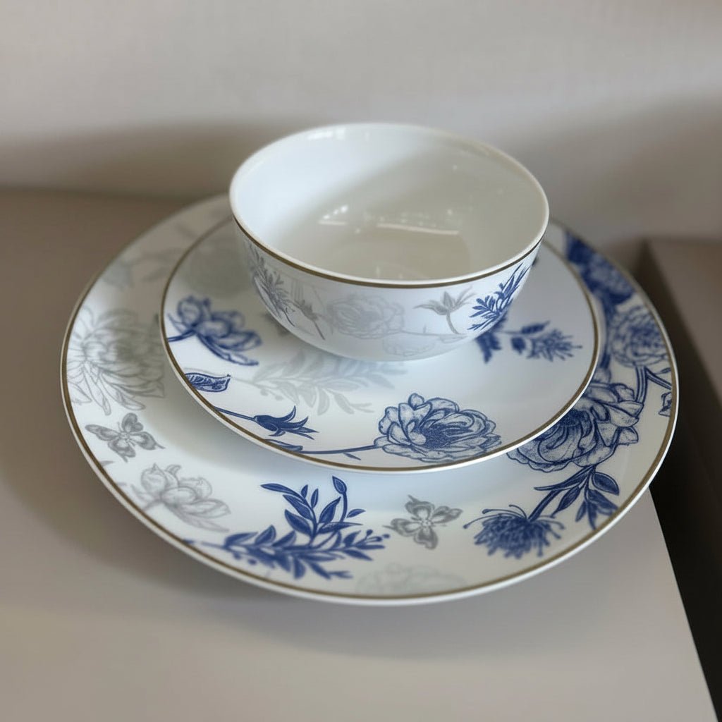 SERVICE DE TABLE PRESTIGE 18 PCS – COLLECTION "BLEU AZUR FLORÉAL" - MDM HOME